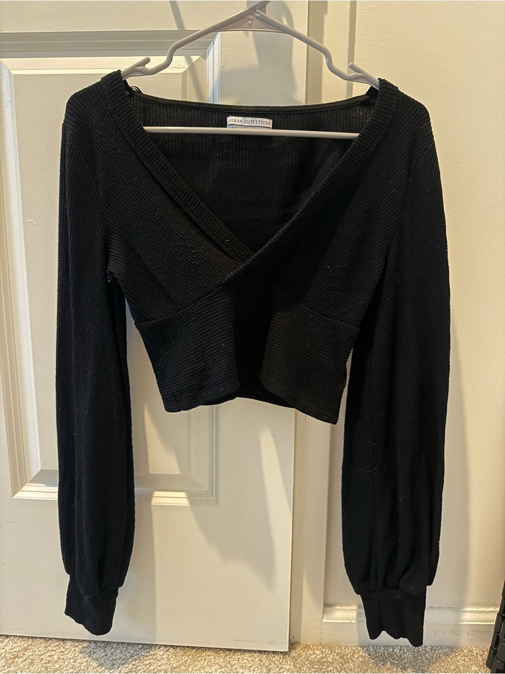 Urban Outfitters Black Ribbed Wrap Crop Top